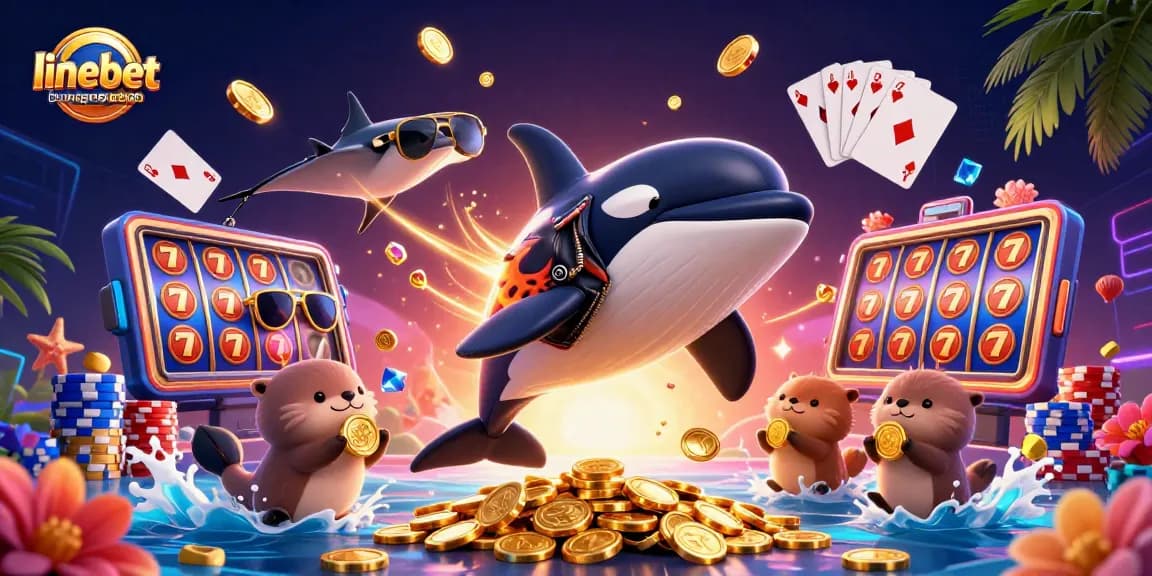 Experience excitement with linebetbangladesh in vibrant casino scene featuring dynamic characters and slot elements.