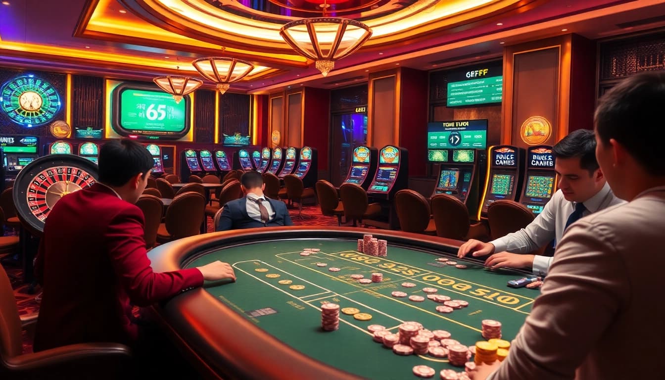 Experience the thrill of betting at 6FF's vibrant casino tables filled with action and excitement.