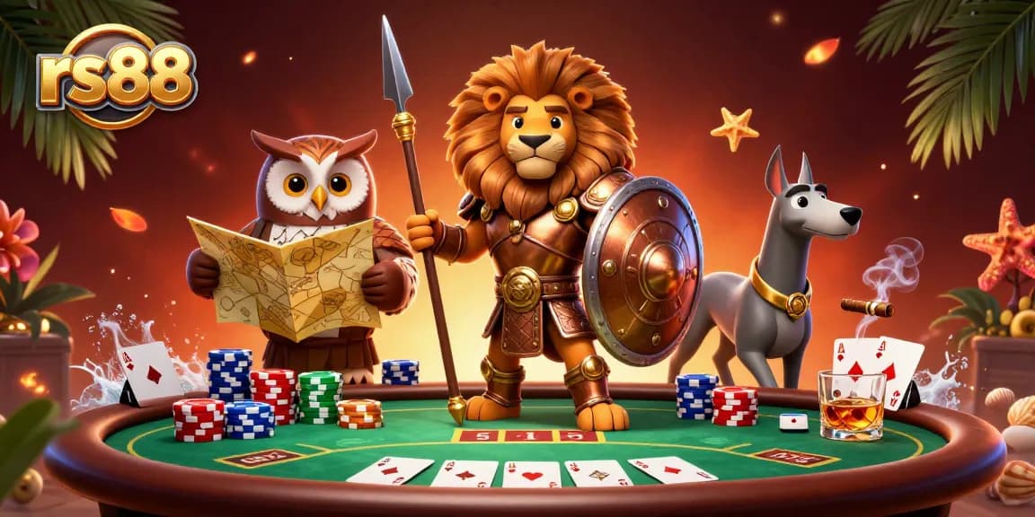 Engaging rs88 poker scene with characters and casino elements showcasing excitement and strategy.