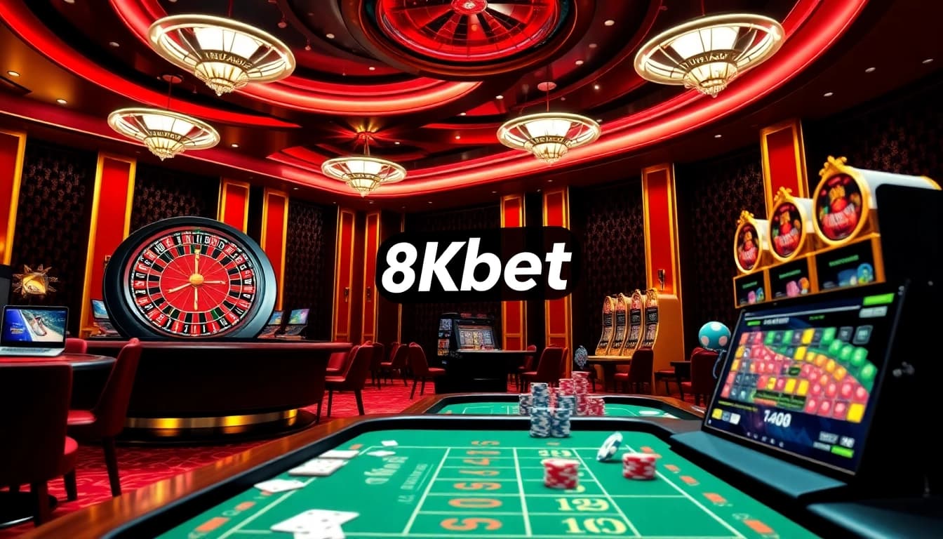 Experience the thrill of gambling at 8kbet with vibrant casino tables and engaging online interfaces.