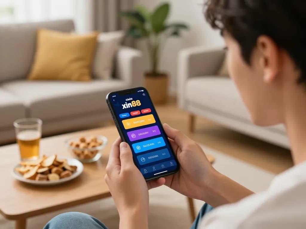 Engaging with nhà cái xin88 app in a cozy home for strategic mobile betting experience.
