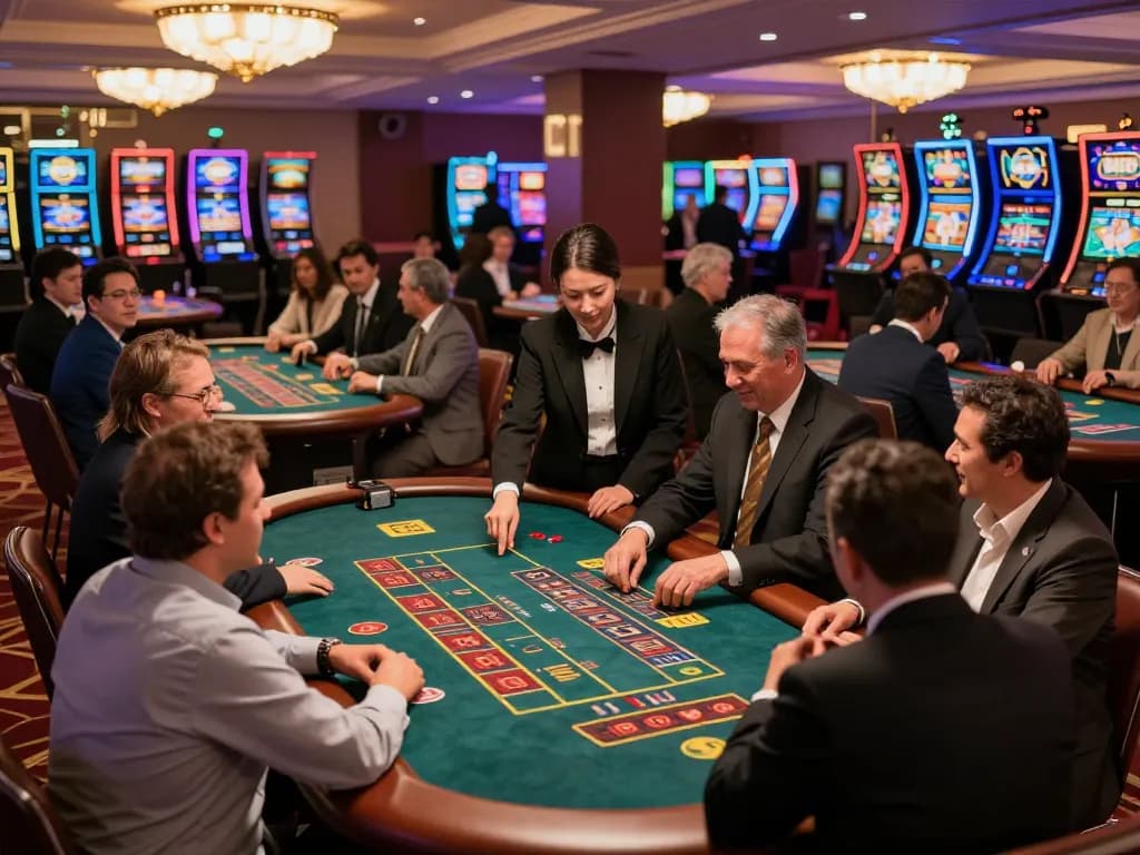 Players engaging at the TT88 casino with lively blackjack and roulette games in an upscale setting