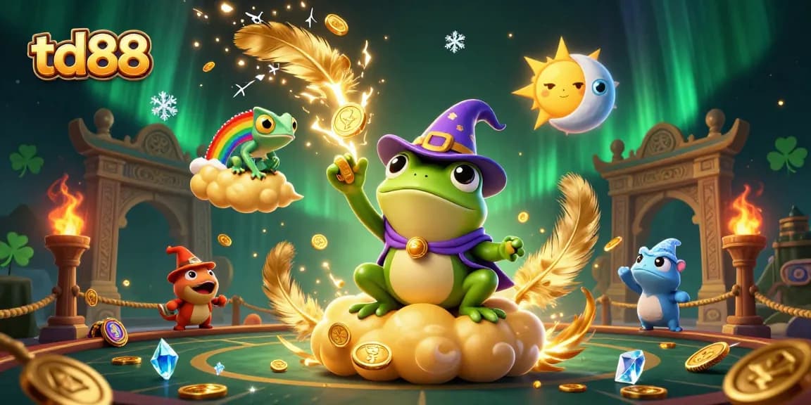 Experience gambling excitement at td88 with a wizard frog creating a storm of golden coins.