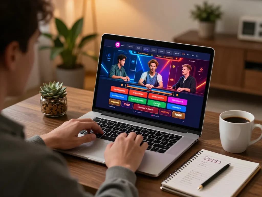 VA88 user enjoying a thrilling live dealer game at home, highlighting responsible gaming in an engaging setting