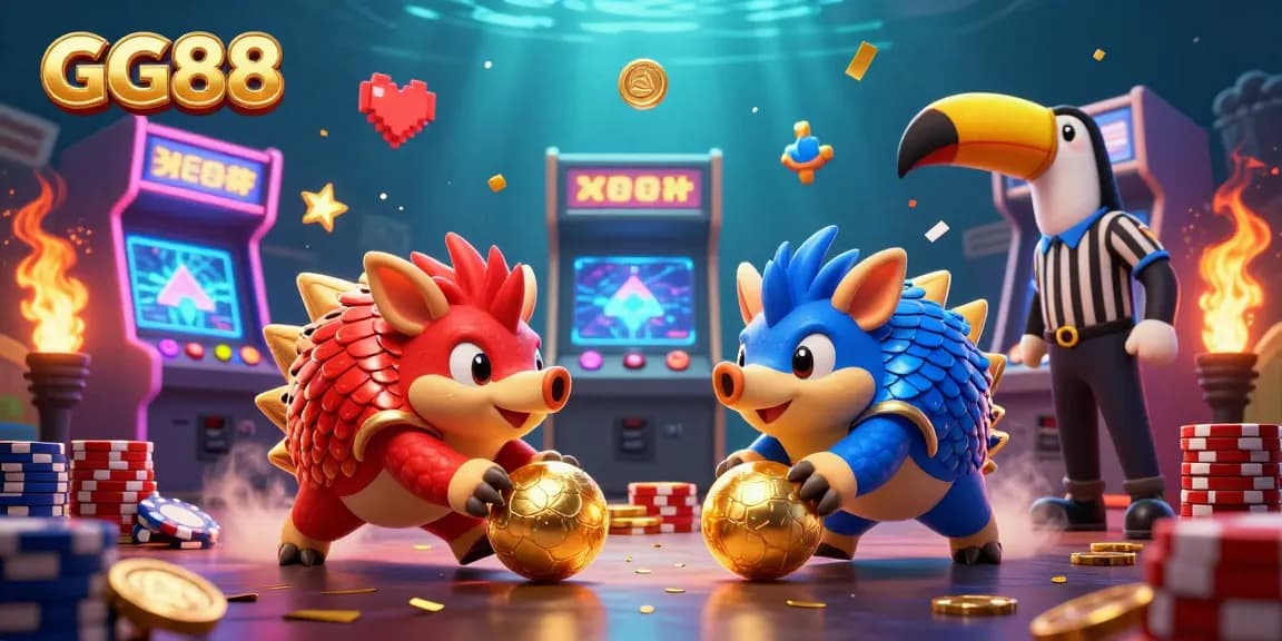 Experience thrilling gameplay with GG88 as pangolins bowl through poker chips in a vibrant casino atmosphere.