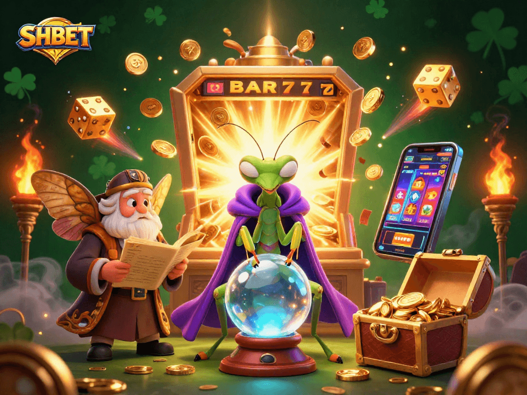 Experience the thrill at SHBET with a colorful casino illustration capturing the excitement of jackpots and games.