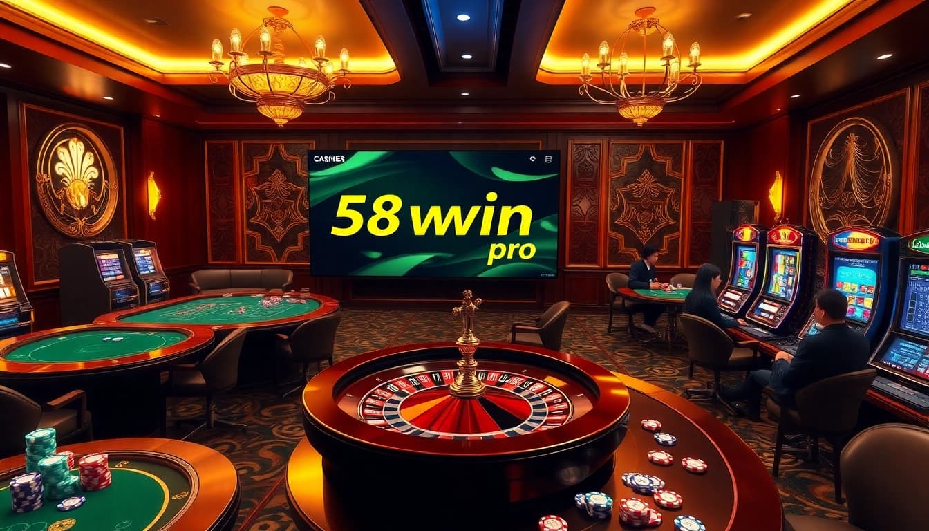 Experience thrilling gaming action at 58win pro with vibrant casino tables and classic slot machines.