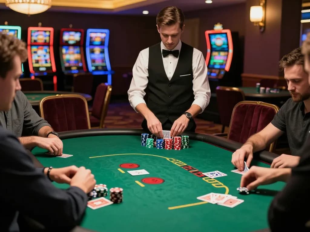 Players enjoying a thrilling game at O8 SOCIAL poker table, vying for winning hands.