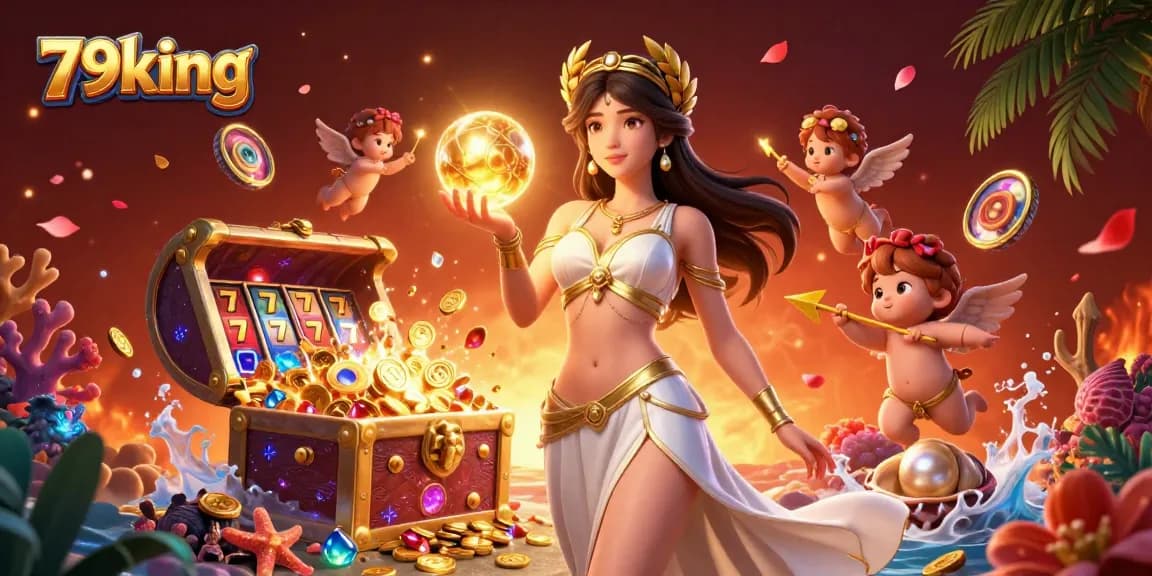 Play slots and win at 79king with this exciting 3D casino illustration featuring key gaming elements.