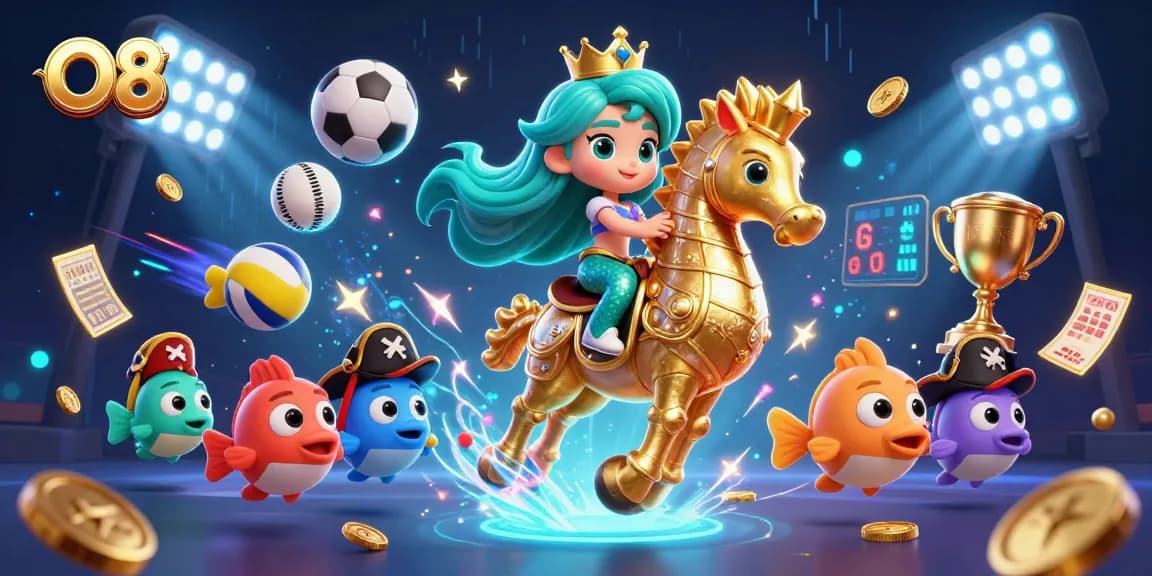 Win big with O8 in this vibrant 3D mermaid-themed casino illustration showcasing excitement and adventure.