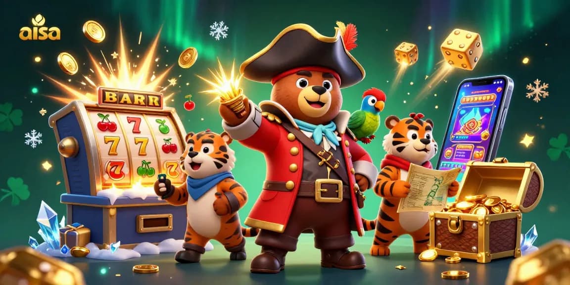 Aisa thrives with a pirate bear captain and tiger, featuring exciting casino action.
