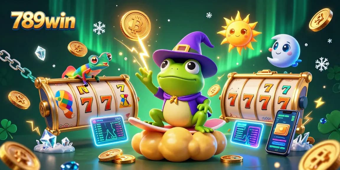 Engage with the thrilling world of 789win, where a weather wizard frog and colorful chameleon create a casino coin storm.