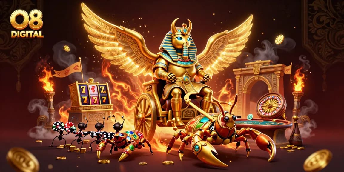 O8 DIGITAL guides players to exciting wins in a vibrant casino atmosphere filled with golden treasures.