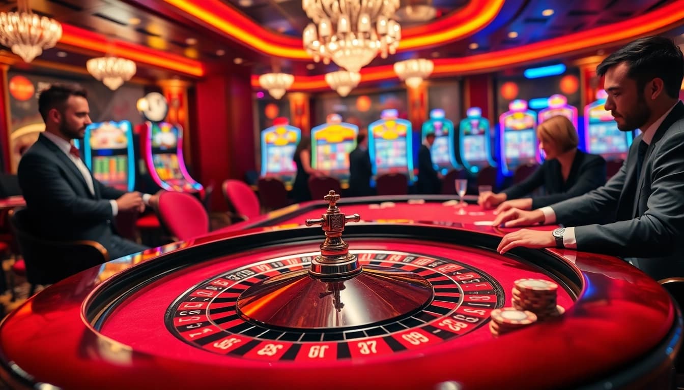 Experience thrilling gameplay at the hm88 casino with poker tables and vibrant slot machines.