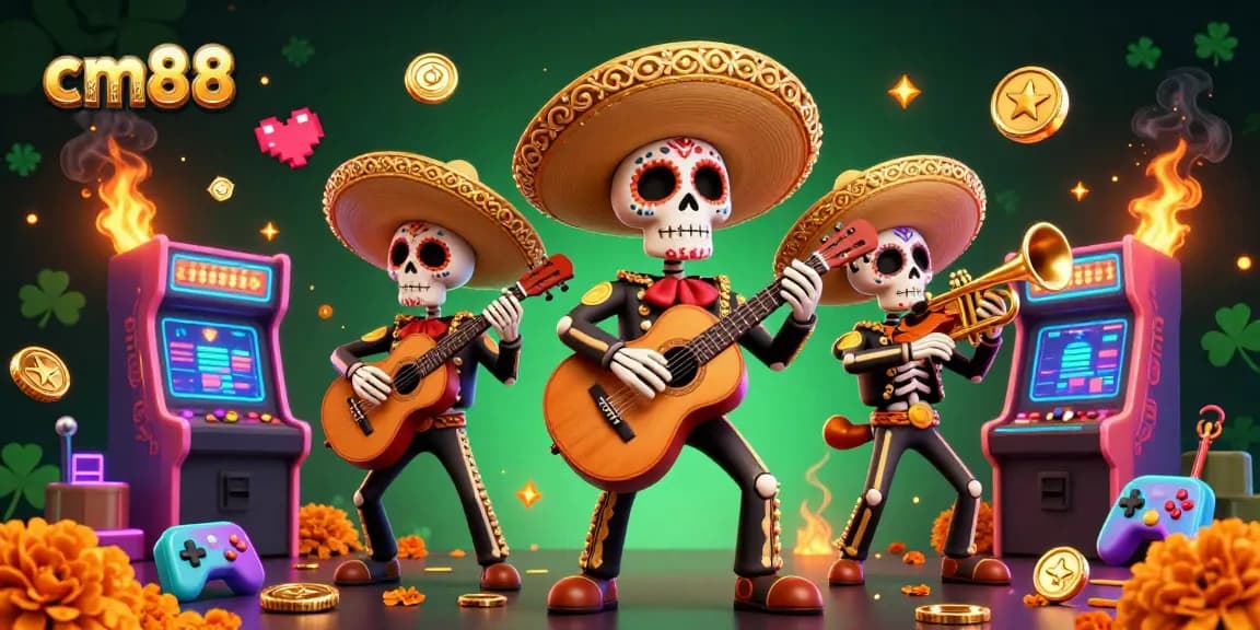 Experience the thrilling atmosphere of cm88’s gaming arena with vibrant mariachi characters and exciting casino elements.