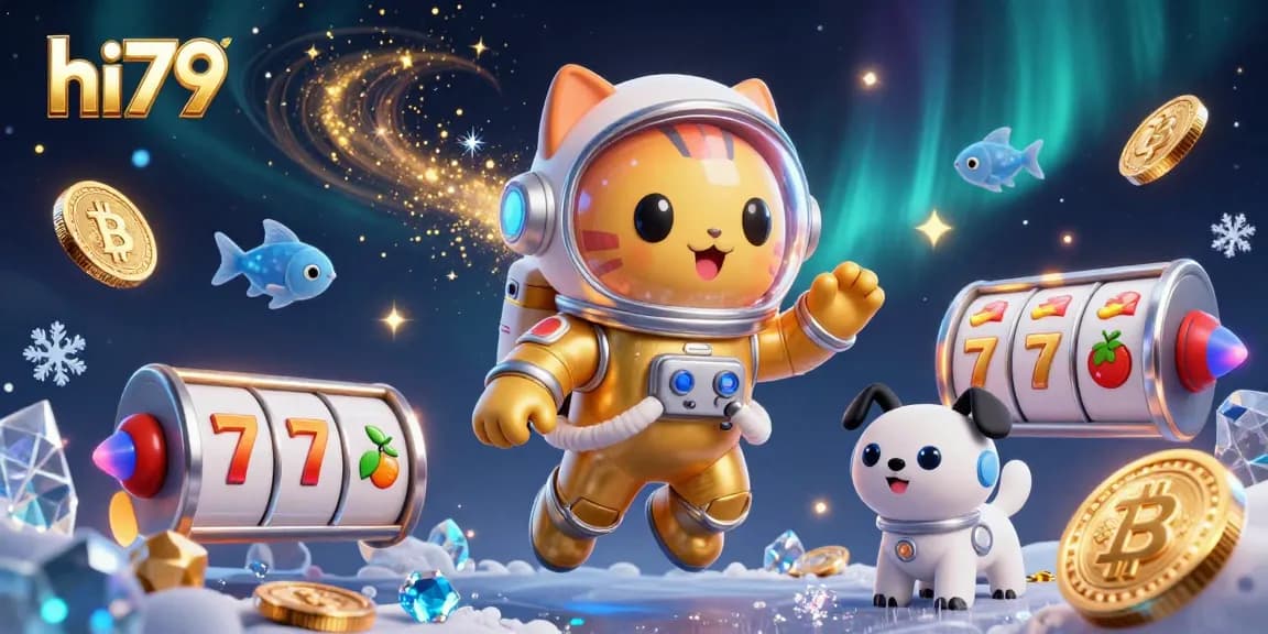 Spin the reels with hi79 in a vibrant 3D casino scene showcasing golden characters and dynamic game elements.