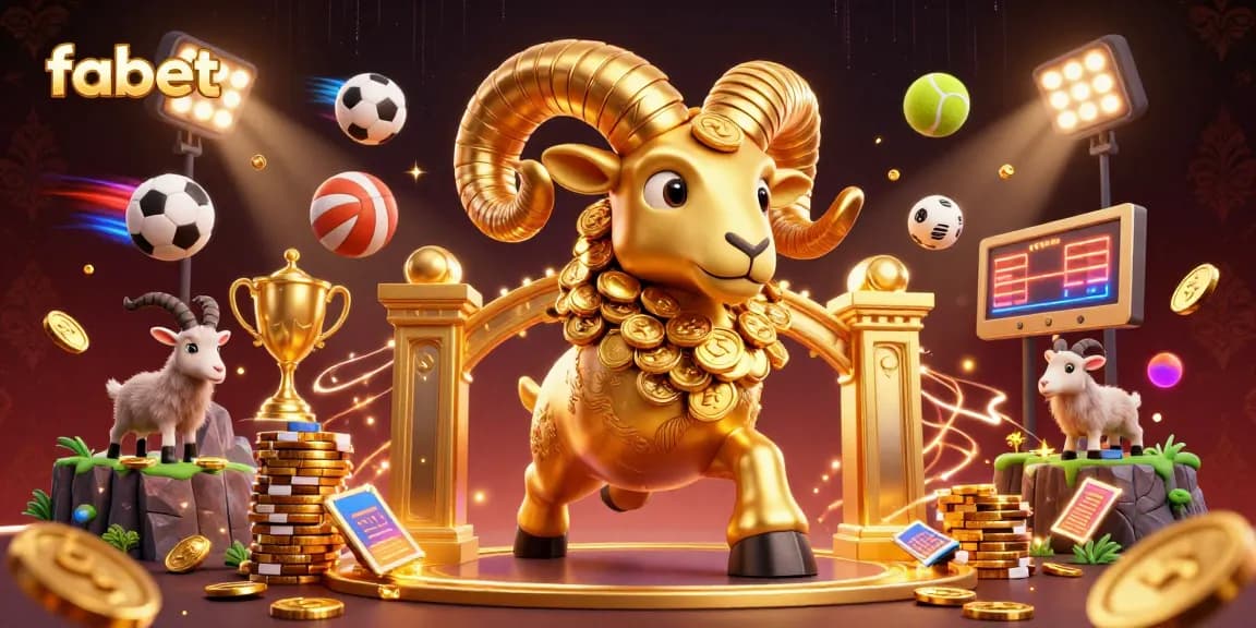 Engage with fabet's thrilling sports betting scene featuring a dynamic golden ram at the gate.