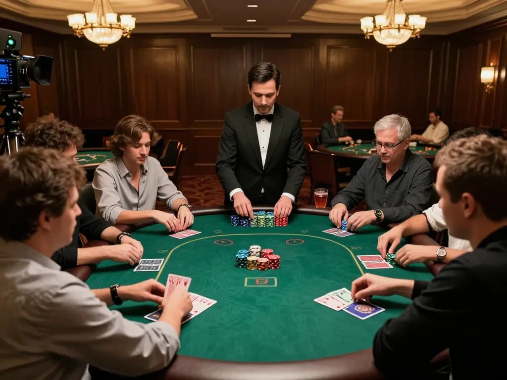 Hitclub players strategizing in a high-stakes poker game at a luxurious casino table.