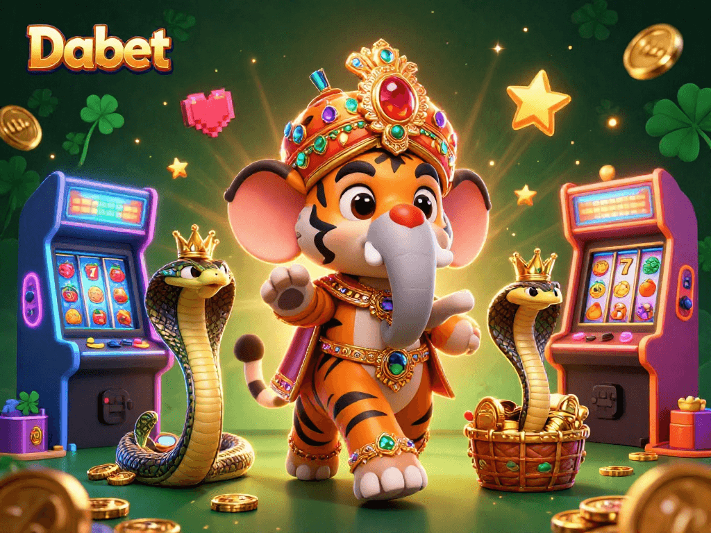Dabet features an ornate Indian maharaja tiger, jewel-encrusted elephant, and a cobra amidst slot riches.