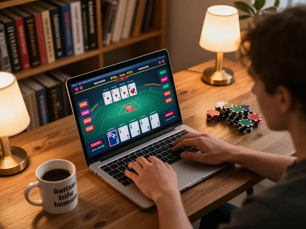 Experience thrilling online gaming with 78winvina in a cozy home setup focused on strategy.