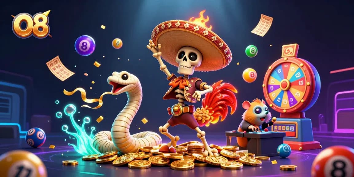 O8 promotions unleash vibrant casino excitement with dynamic characters and festive elements.