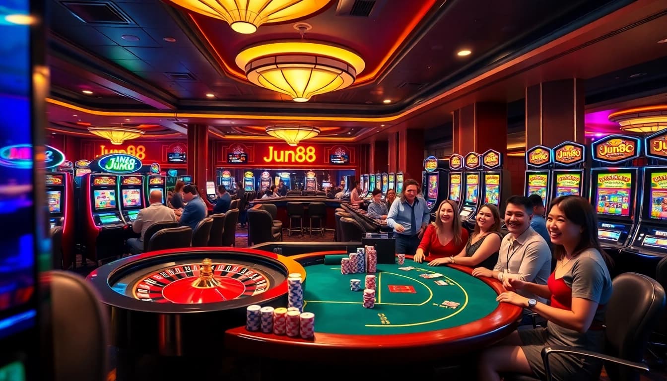 Experience the thrill of Jun88 casino with vibrant gaming and luxurious ambiance.