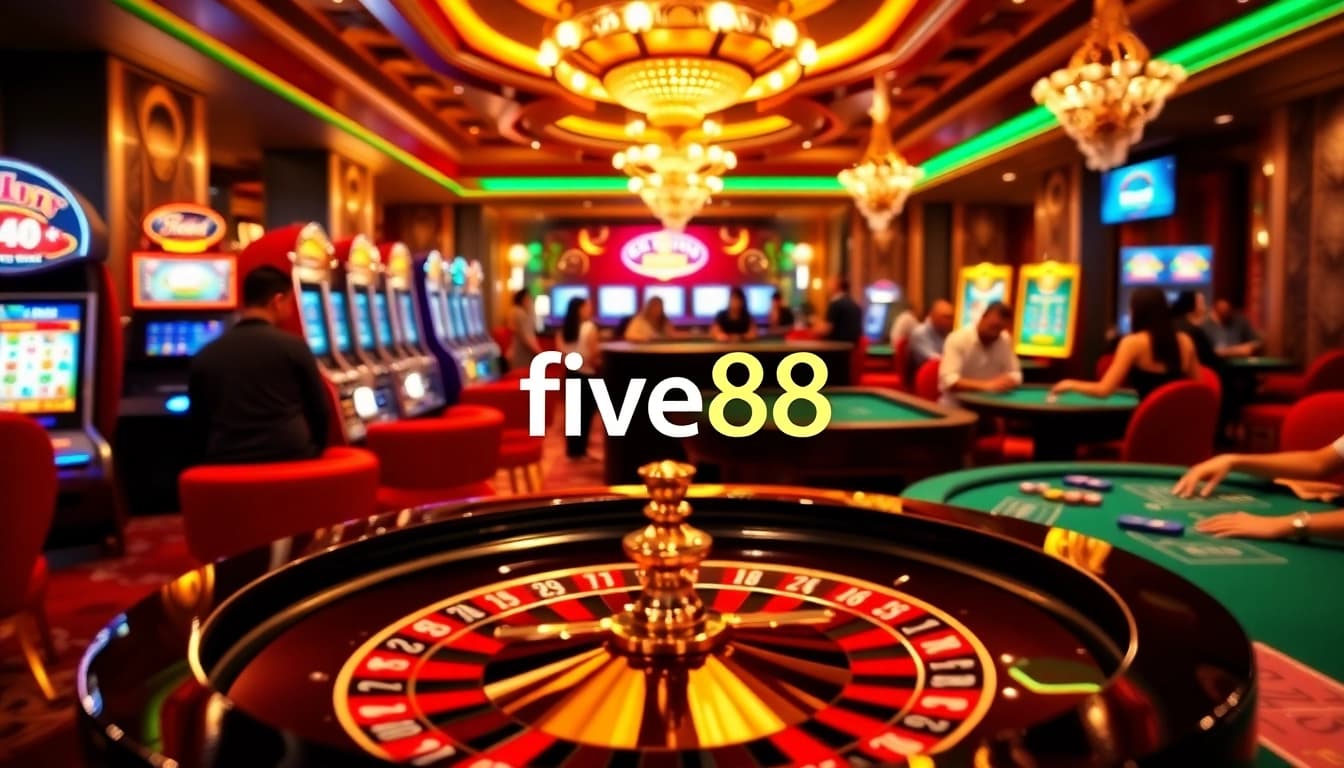 Experience the vibrant atmosphere of five88 with roulette and poker games.