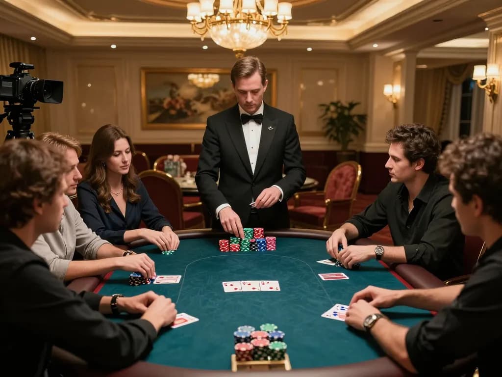 Link Rik88 chính thức highlights a thrilling poker game in a sophisticated casino setting