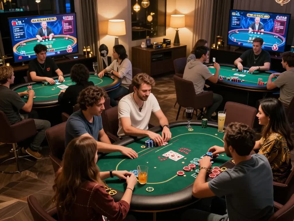 Players enjoying poker strategies at home during an exciting kp88 online game night.