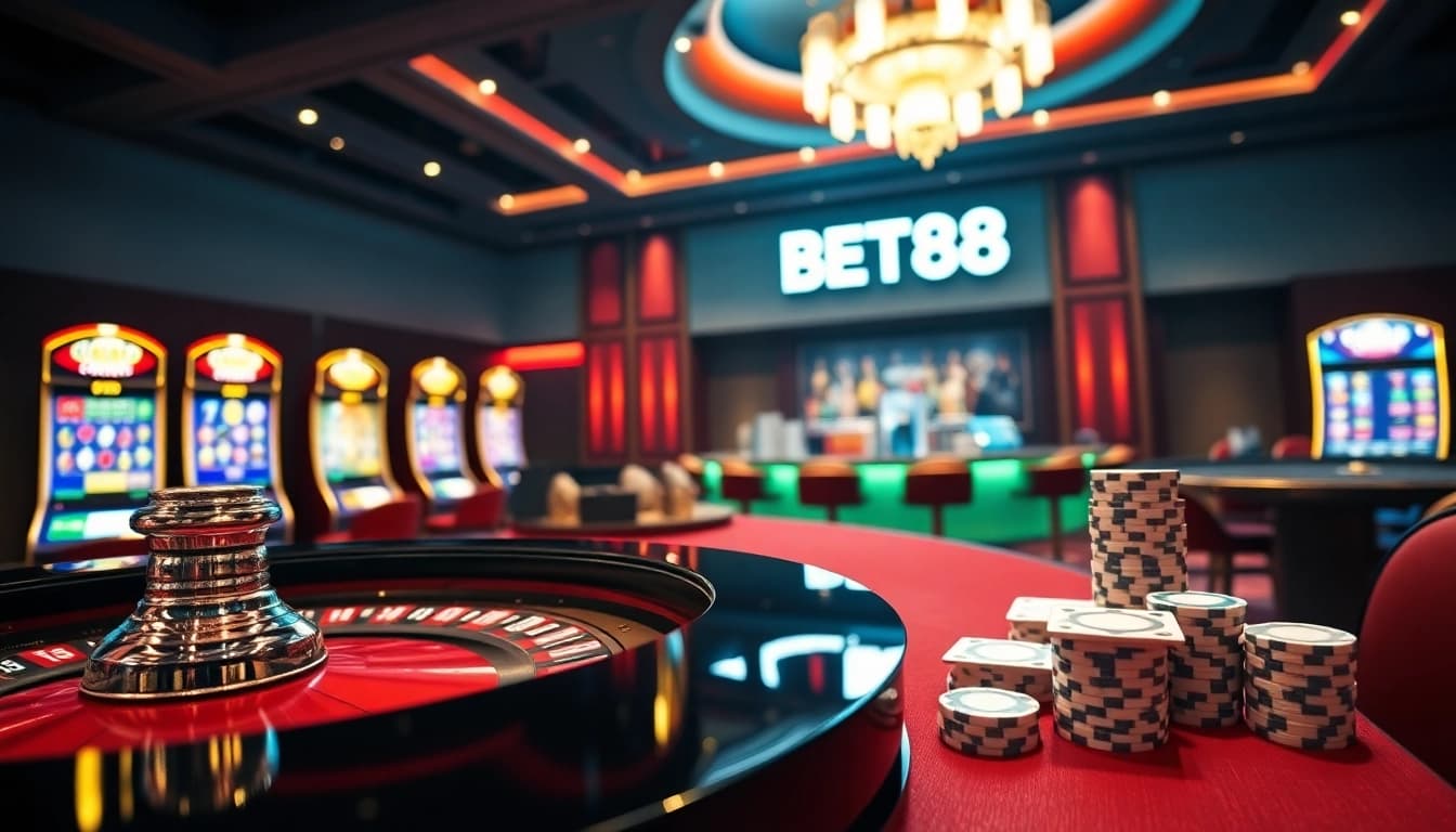BET88 enhances online gambling excitement with vibrant tables and slot machines.