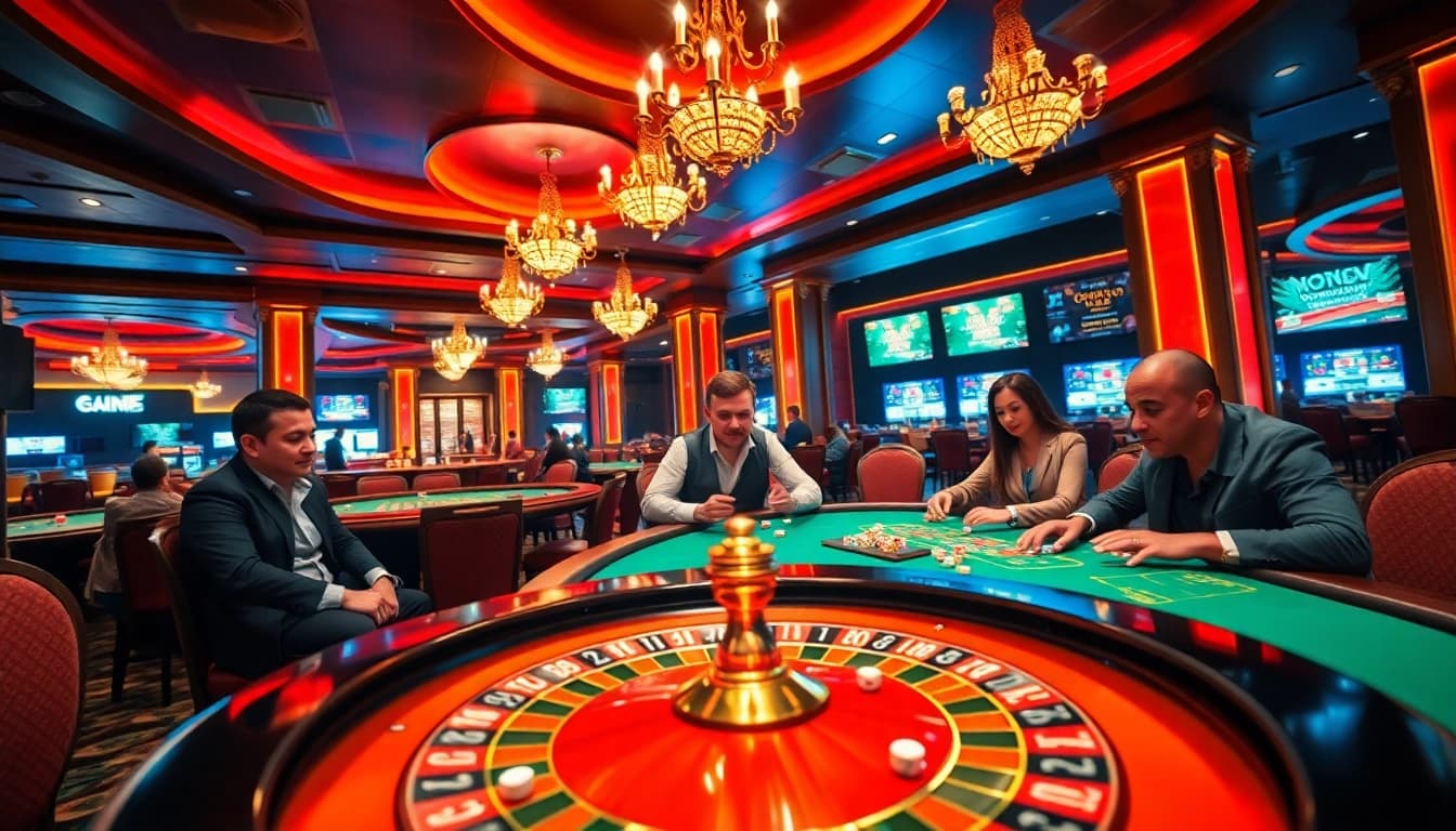 Experience the thrill of online gambling with nettruyen chính thức amidst an elegant casino scene.