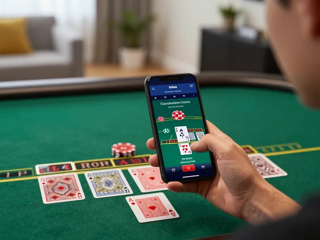 TWIN68 players engaging in live dealer blackjack on mobile in a cozy home setting with visible gameplay.