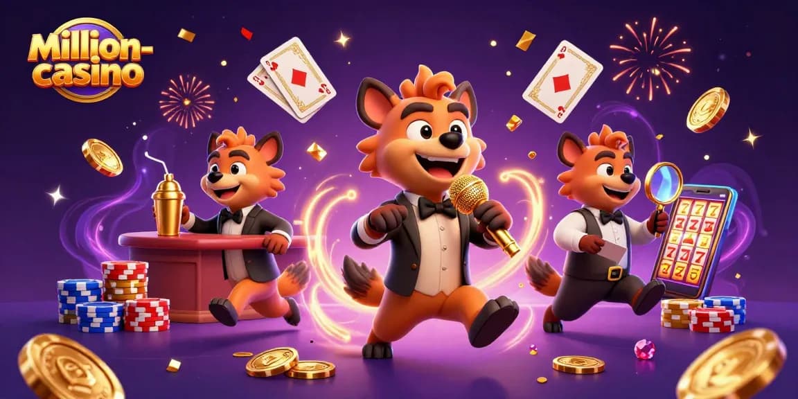 Experience excitement at million-casino with vibrant 3D hyenas in a lively gambling scene.