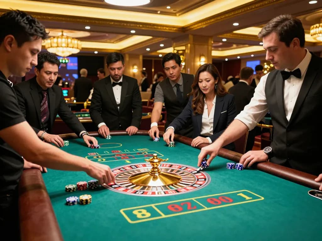 sc88 players engaging in an intense roulette game at a luxury casino table