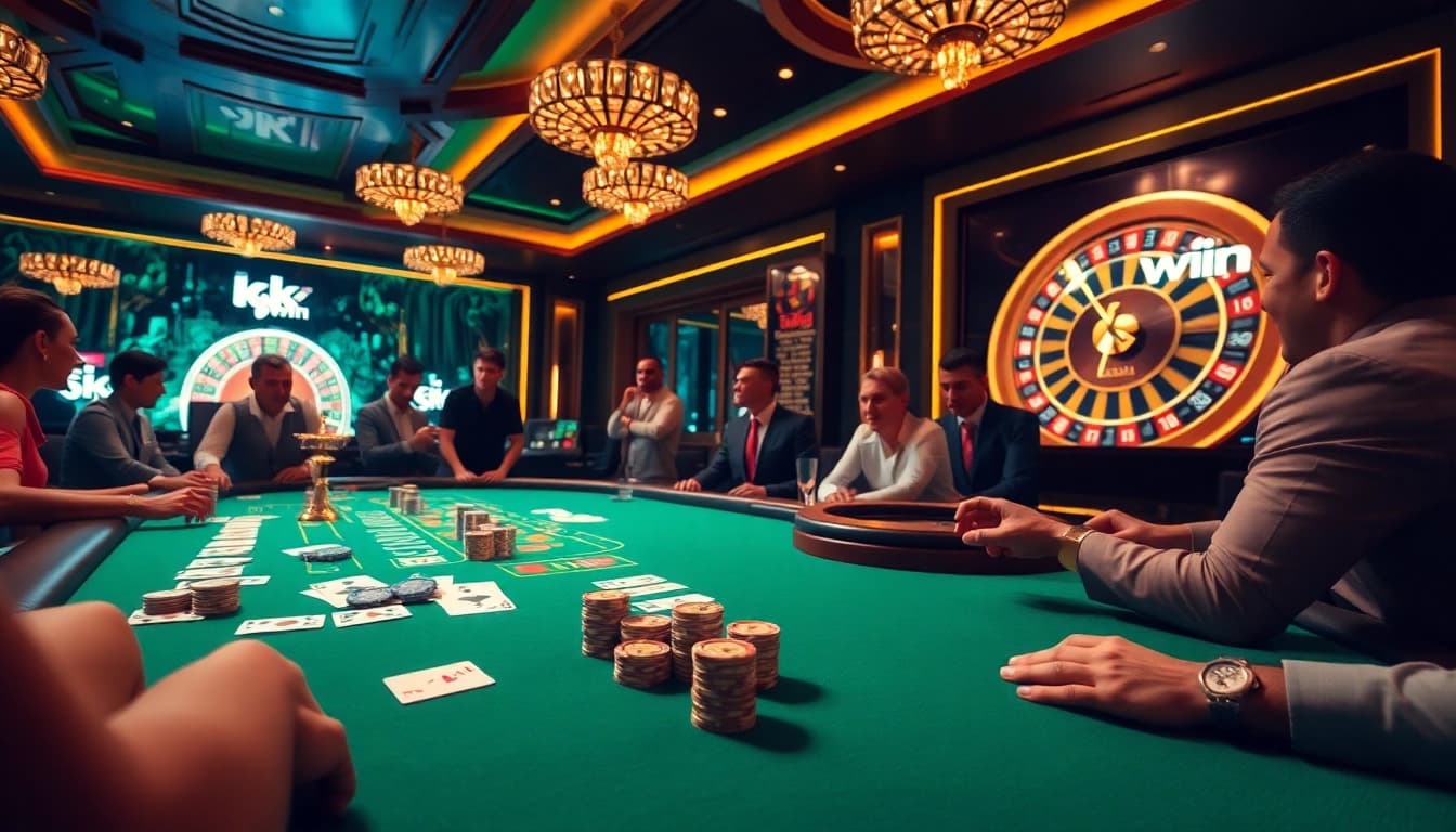 Experience the thrill of kk win at a luxurious casino table filled with cards and poker chips.