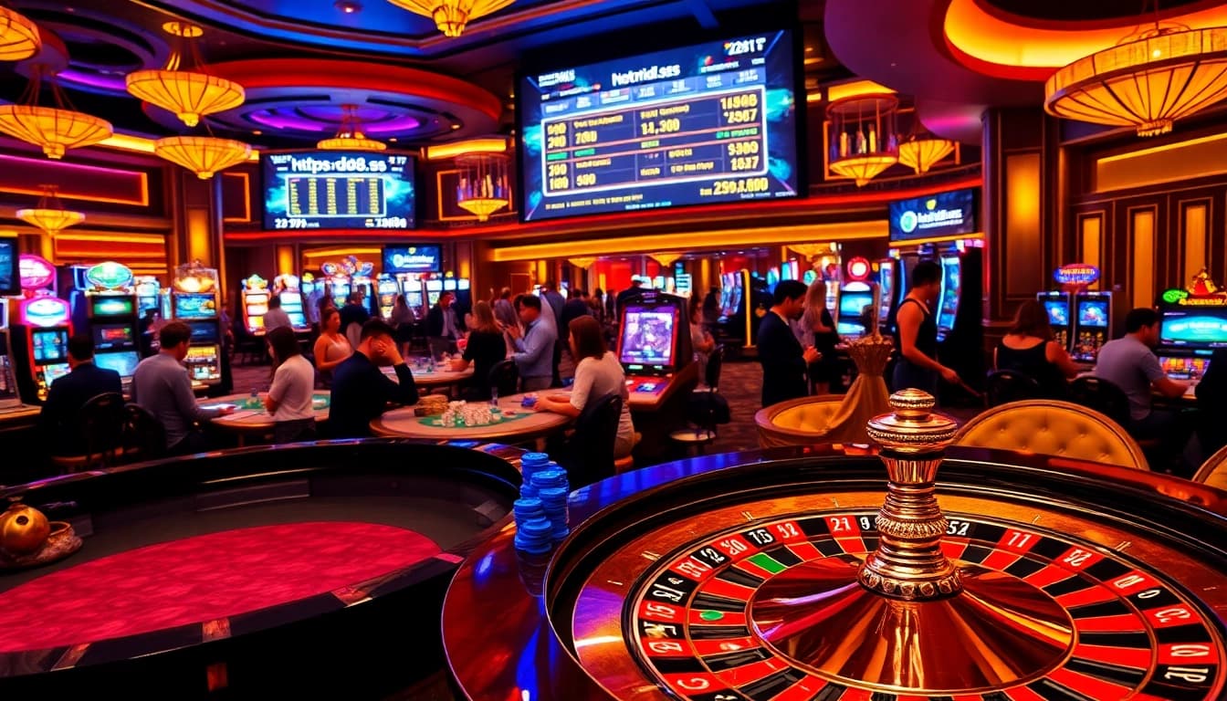 Gambling excitement at https://du88.sbs/ with roulette, poker chips, and slot machines.