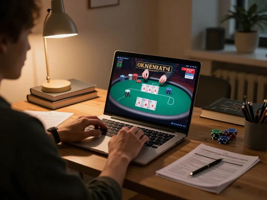 Engaging laptop poker game session at home showcasing LV88 excitement and strategy