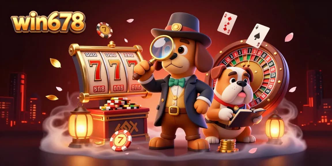 Engage with win678’s thrilling casino experience through a detective-themed adventure with vibrant gaming elements.