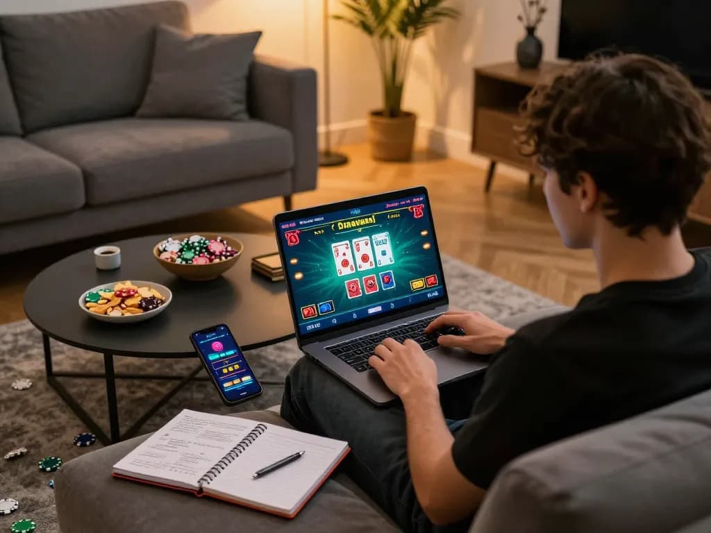 Engaging in online casino gaming at https://tip88.locker/ with live dealer interface on laptop.