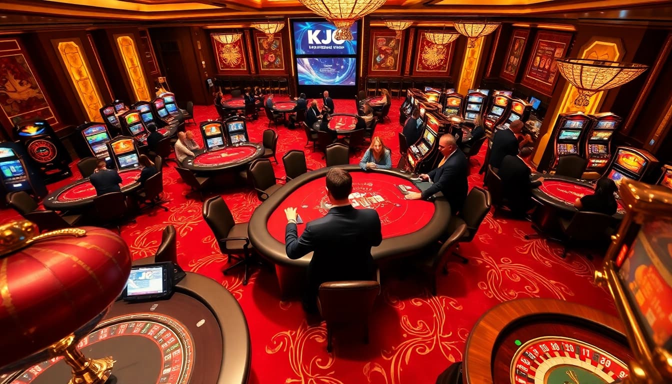 Excited gamblers enjoying games at KJC's luxurious casino gaming floor.