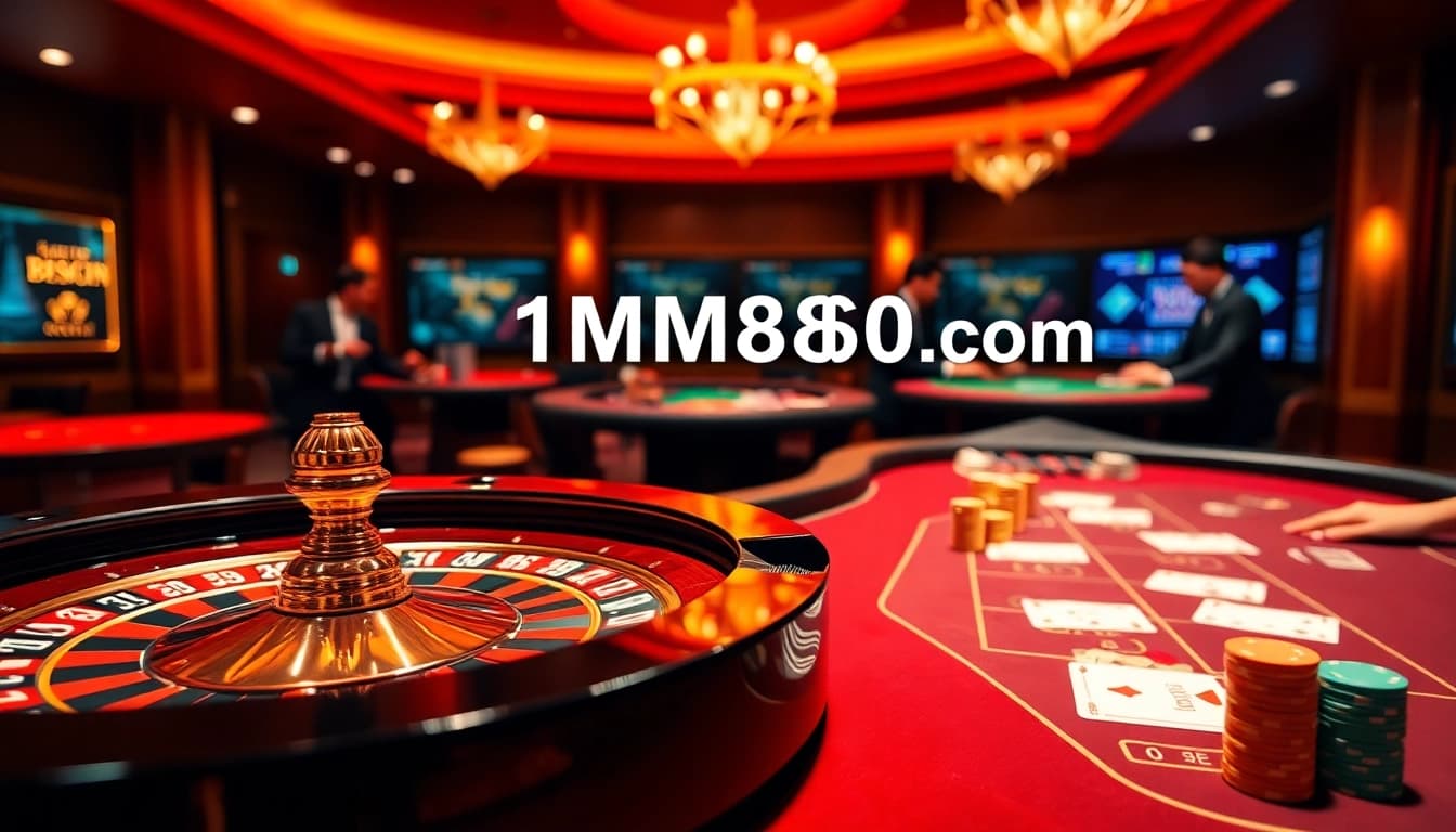 Engaged players at the casino table with thrilling elements from https://1mm888.com/, showcasing a vibrant gambling atmosphere.