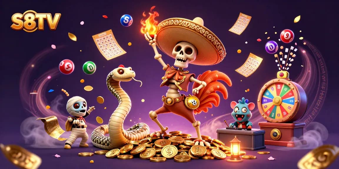 S8TV: Celebrate wins with vibrant characters amid a dynamic gambling scene bursting with excitement.