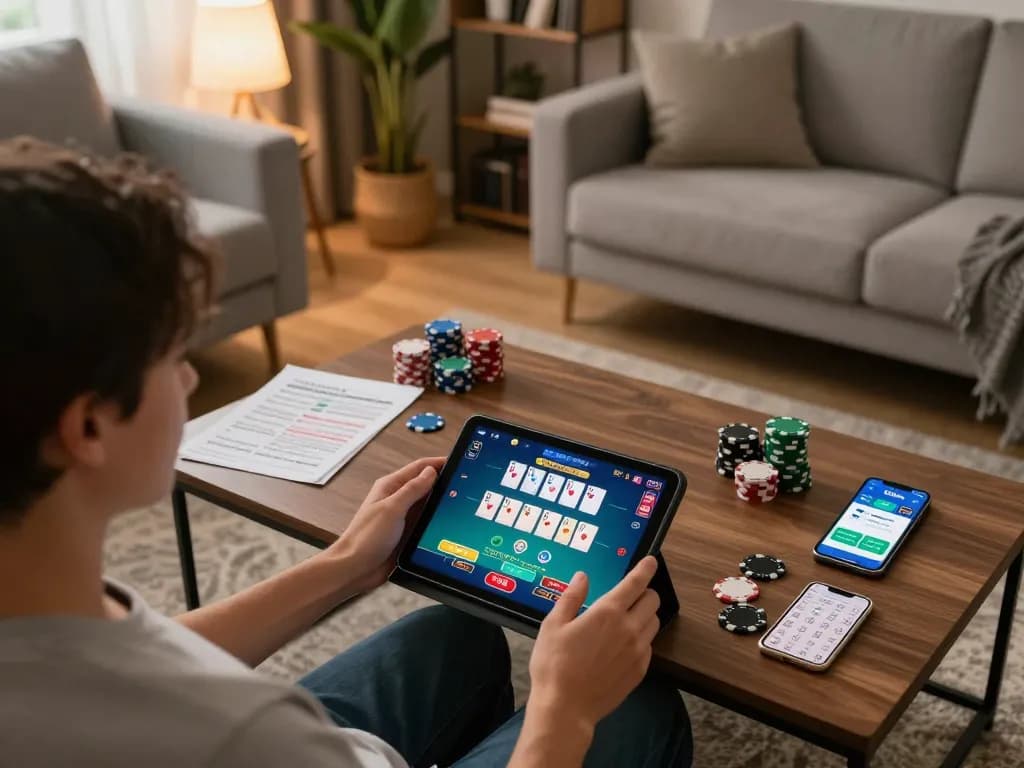 Experience dynamic gameplay with 789WIN on a tablet, showcasing exciting online poker strategies.