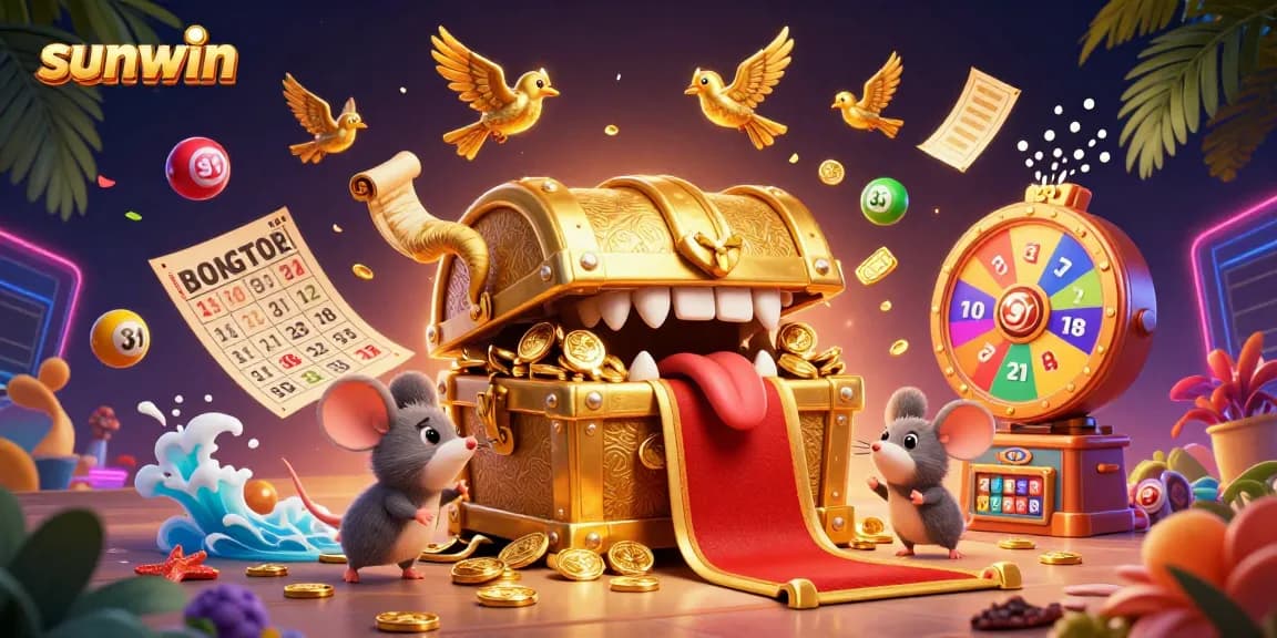 Experience excitement and fortune with Sunwin's vibrant lottery-themed 3D illustration featuring dynamic game elements.