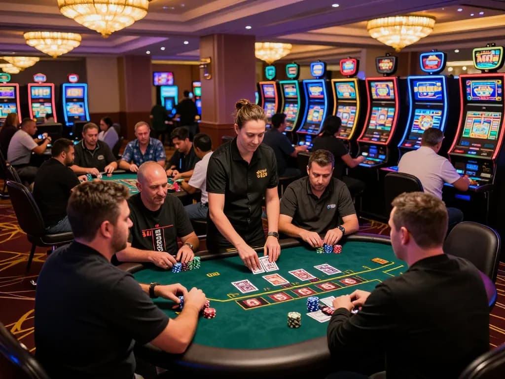 Players engaging in intense blackjack games at KP88 casino, showcasing high-stakes action and professional dealers.