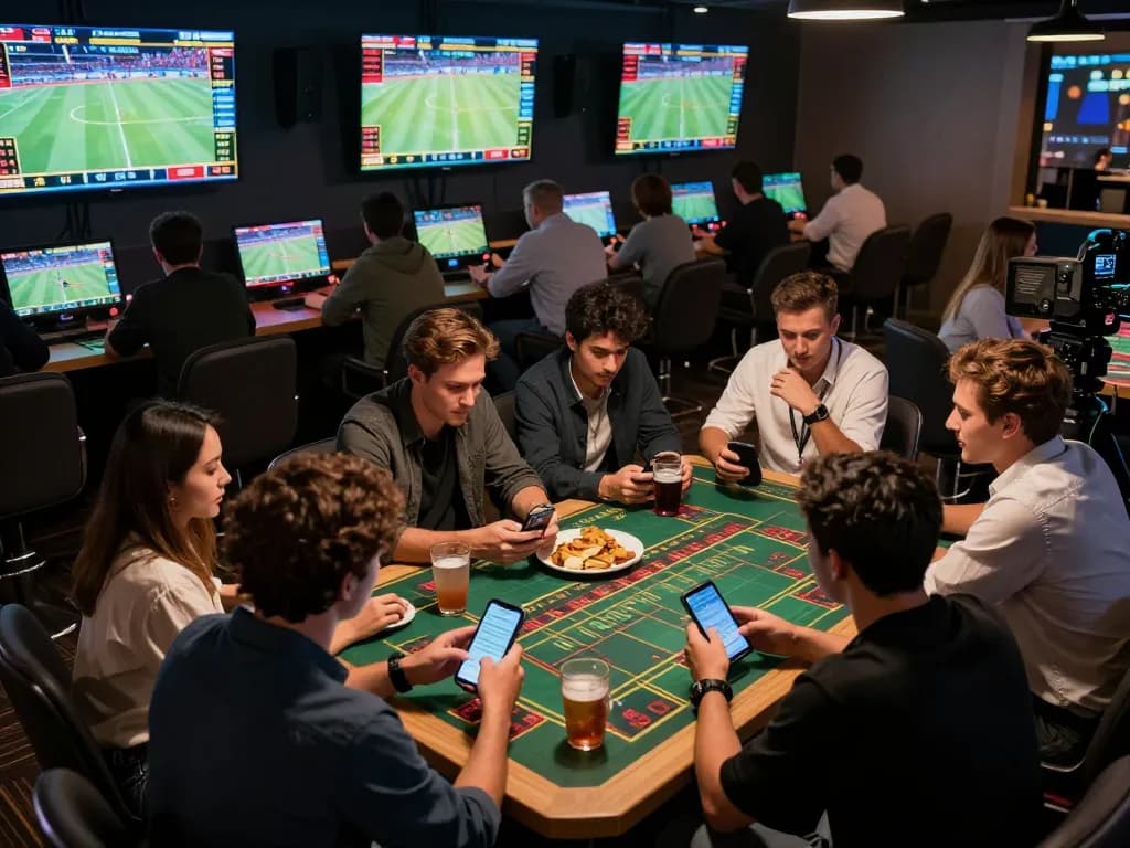 Experience live sports betting excitement at https://xx88.promo/ as friends engage in thrilling wagers amidst vibrant atmosphere.