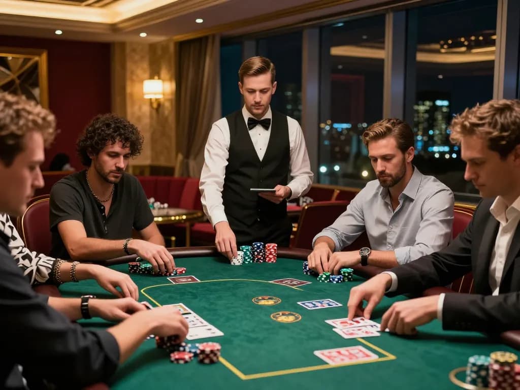 Players engaging in a high-stakes poker game at 258bet, showcasing the excitement of casino gambling.