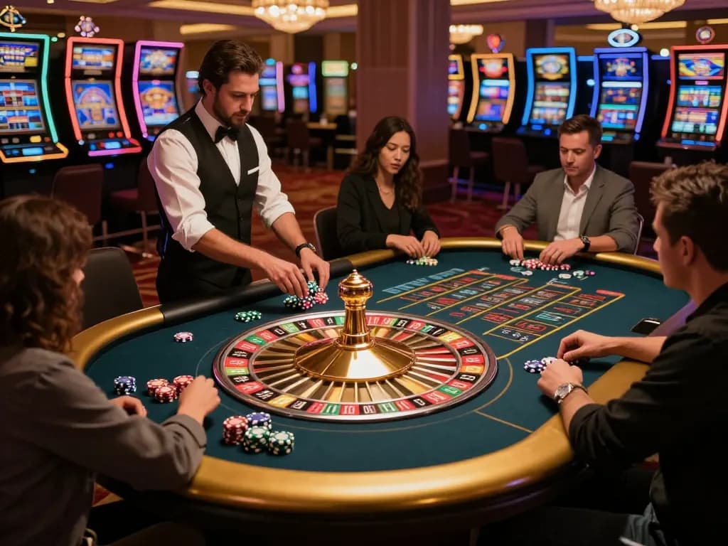 Engaging scene of players enjoying roulette at LV 88 casino table with vibrant atmosphere.