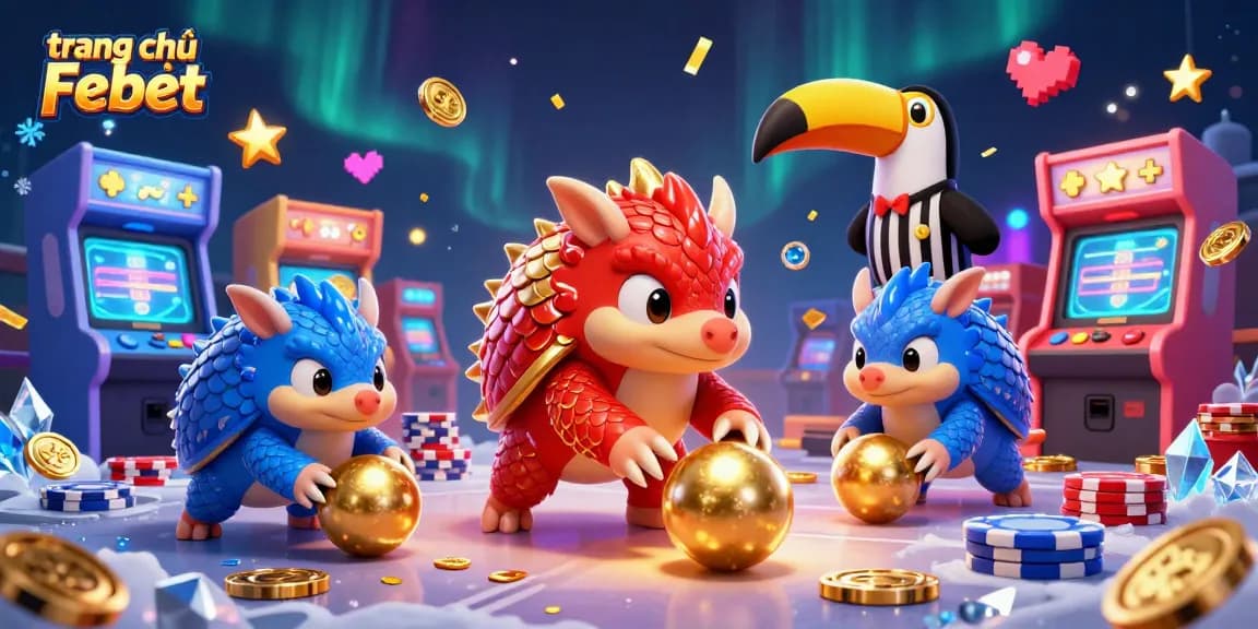Experience the excitement of trang chủ Febet with vibrant pangolins and poker chips in a lively casino setting.