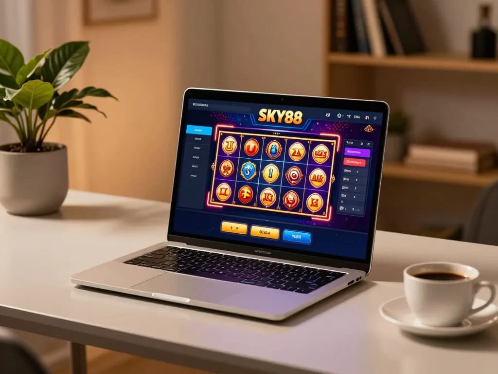 Engage with sky88's exciting online casino experience through a modern gaming setup.
